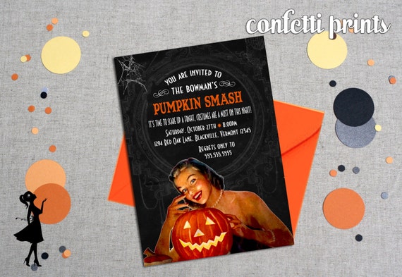 Retro Halloween Party Invitation - PUMPKIN SMASH Printable Il_570xn