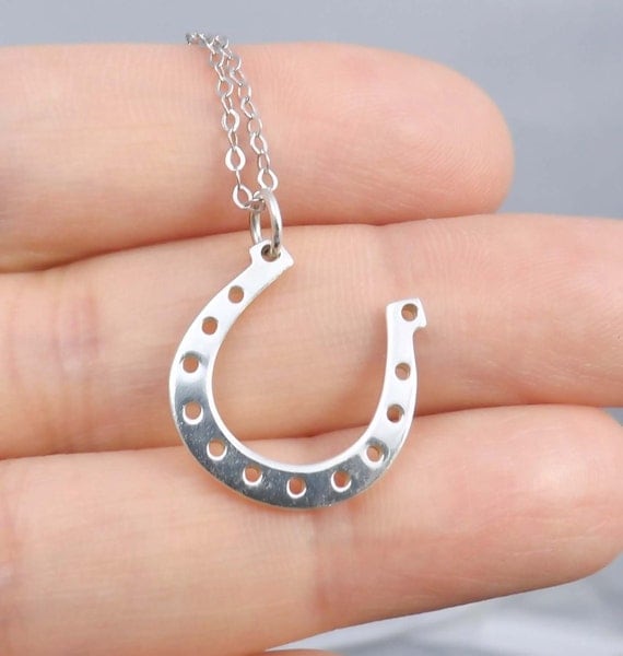 Sterling Silver Horseshoe Necklace Large Lucky