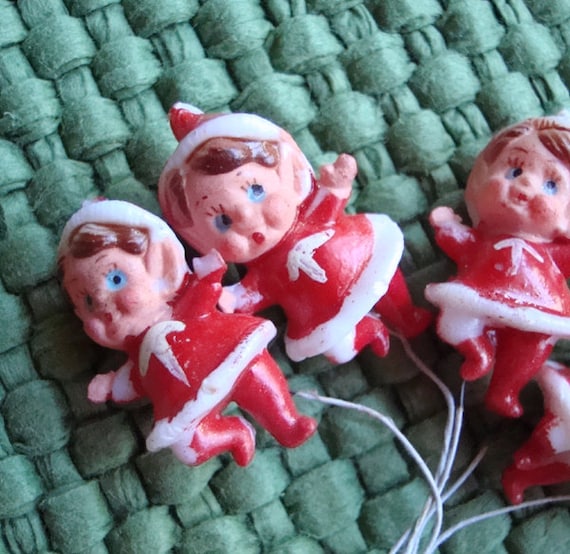 Vintage Christmas Millinery Elves with Wire Stems