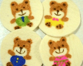 Gift Idea: A set of 4 Needle Felted Coasters (MY BEAR FAMILY)