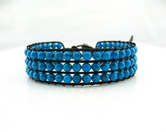 3 Row Turquoise Simulated Leather Bracelet