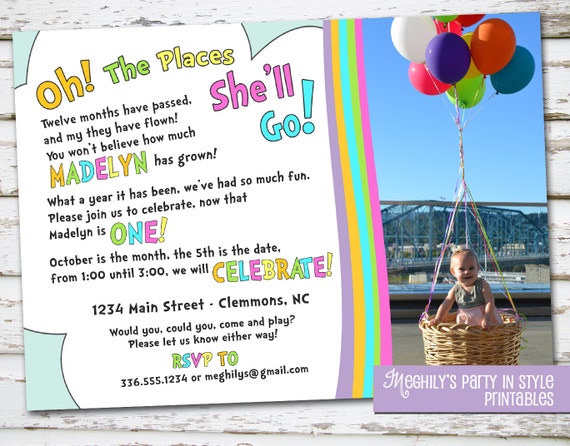 Oh The Places You'll Go Birthday Invite with Photo