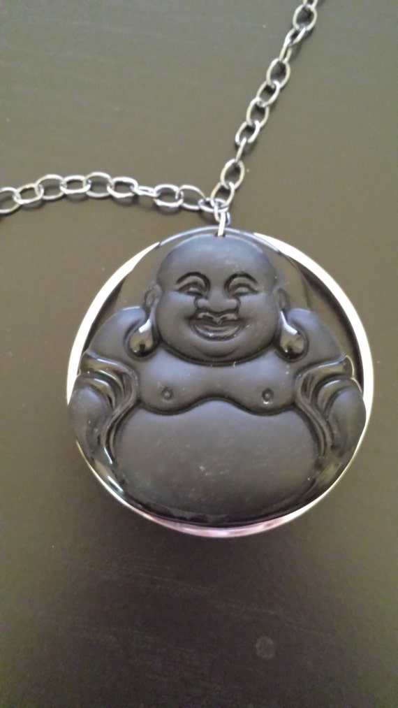 Smiling Buddha Black Obsidian Necklace ,Yoga Inspired Necklace