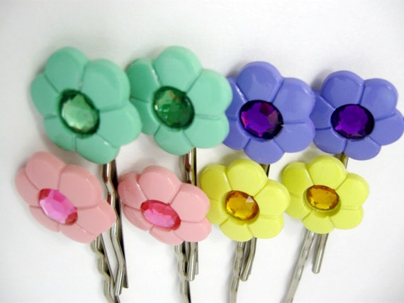 Button Bobby Pins Set Flower Hair Pins Flower Hair by ZNextDesigns