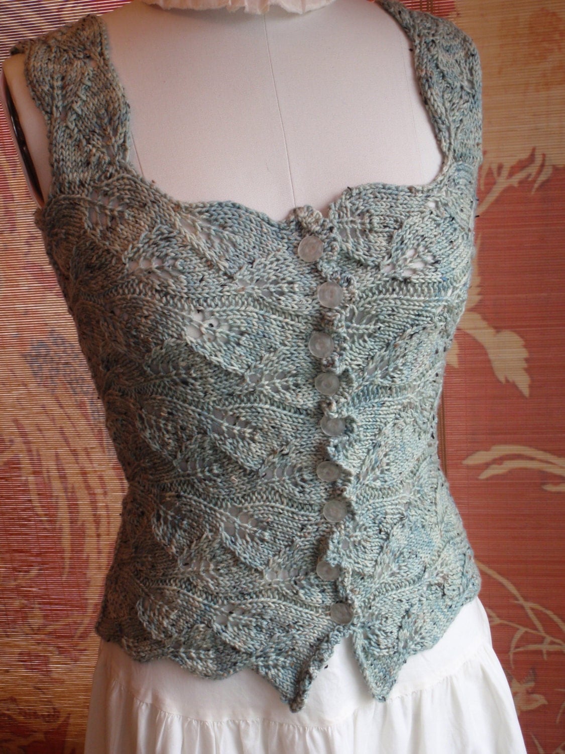 Romantic Victorian Style Sea glass Hand Knit Lace Corset