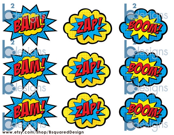 Superhero Cupcake Toppers Boom Bam Zap Pow and Pop PC