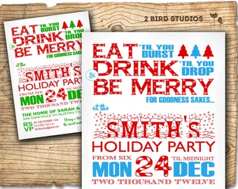 Christmas party invitation - Holiday party invitation - Adult holiday party invite - Eat Drink Be Merry Christmas party invite