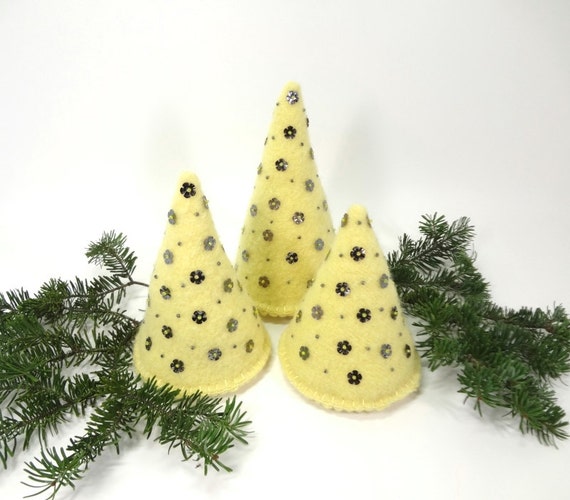  Yellow  grey  Christmas  trees Tabletop ornament by 