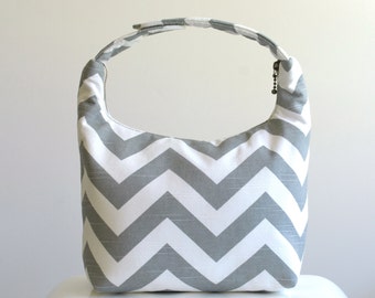 Insulated Lunch Bag, Lunch Bag For Women , Chevron Lunch Tote, Lunch Bag Insulated, Reusable Lunch Tote, Women Lunch Bag-Gray Chevron