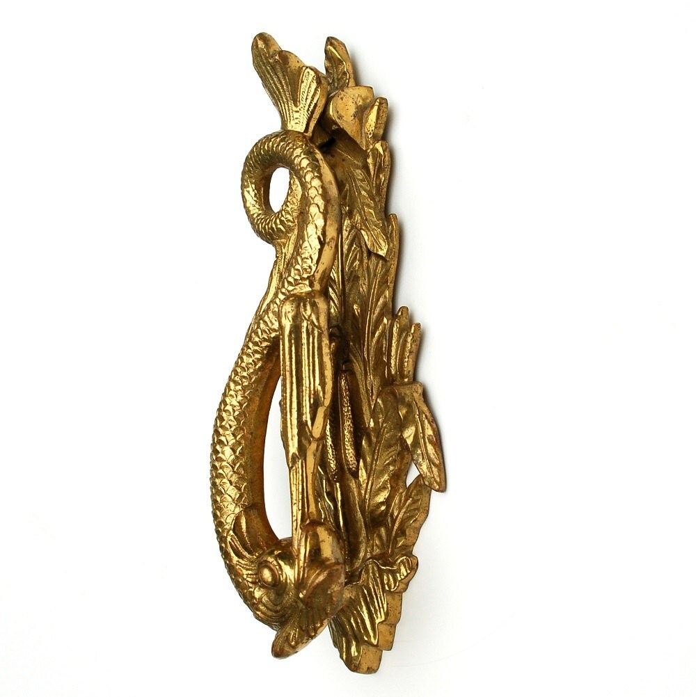 Antique Art Deco Sea Serpent Door Knocker French Brass