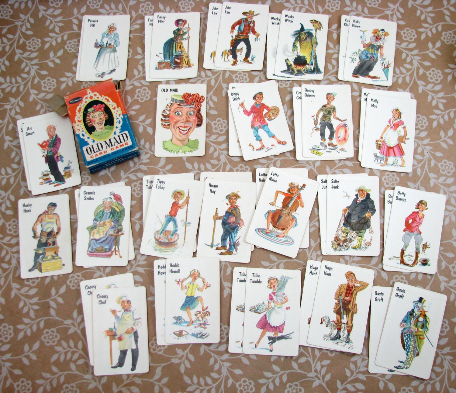 vintage old maid card game circus characters 1959