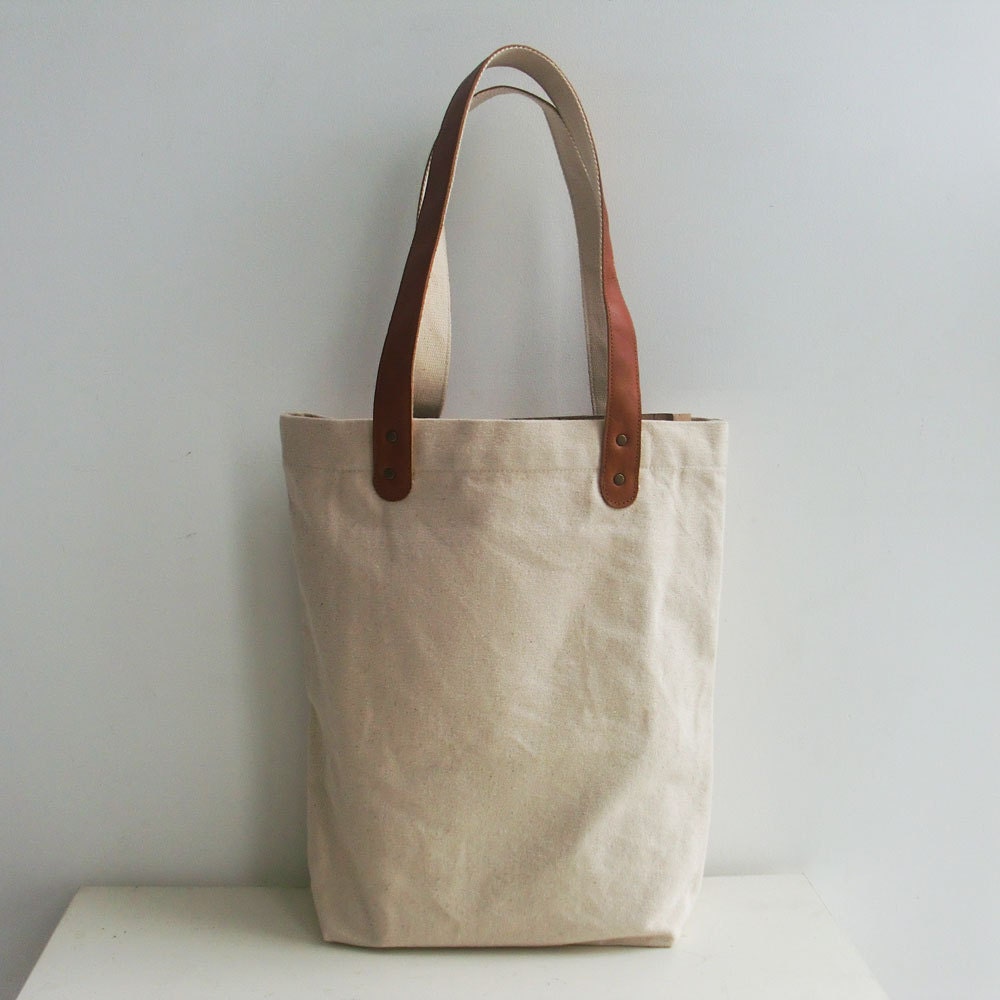 Blank Original Canvas Tote Bag Genuine Leather by iwang on Etsy