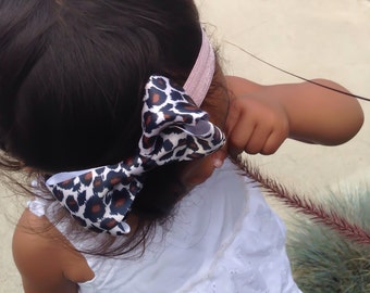 Leopard Print Hair Bow Headband, Newborn Hair Bow, Girls Hair Bow, Baby Barrettes, Baby Girl Hair Bow Headband, Infant Hair Bow