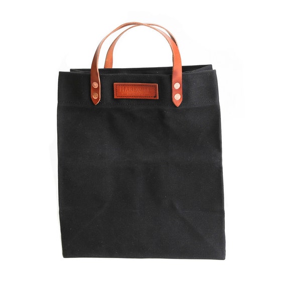 Grocery Tote Bag Waxed Canvas Black by Hardmill on Etsy