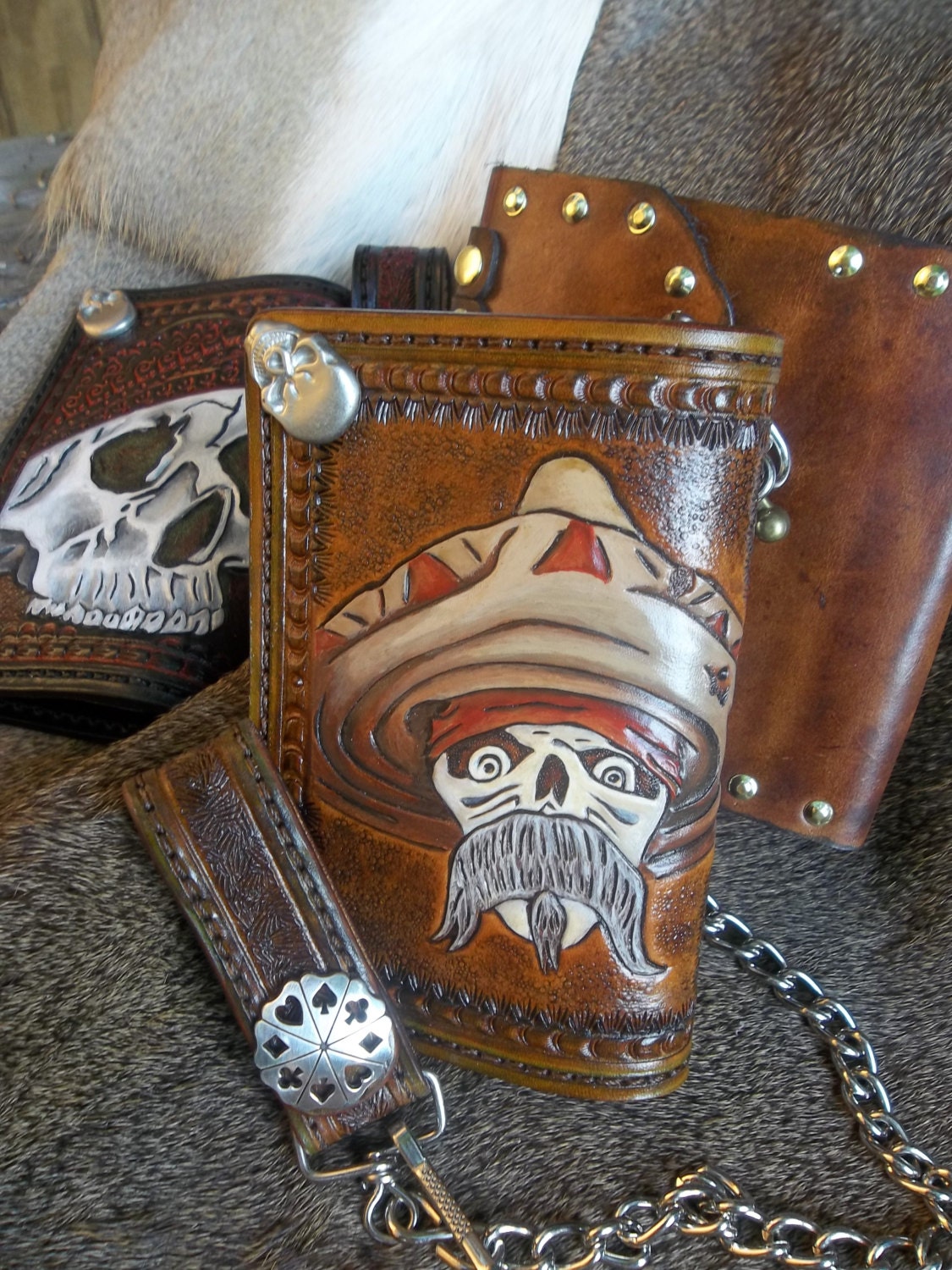 Hand Tooled Leather Wallet For Bikers and Men