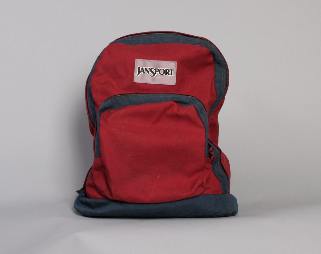 Vintage JANSPORT BACKPACK / 2Tone Burgundy & Navy Blue Canvas