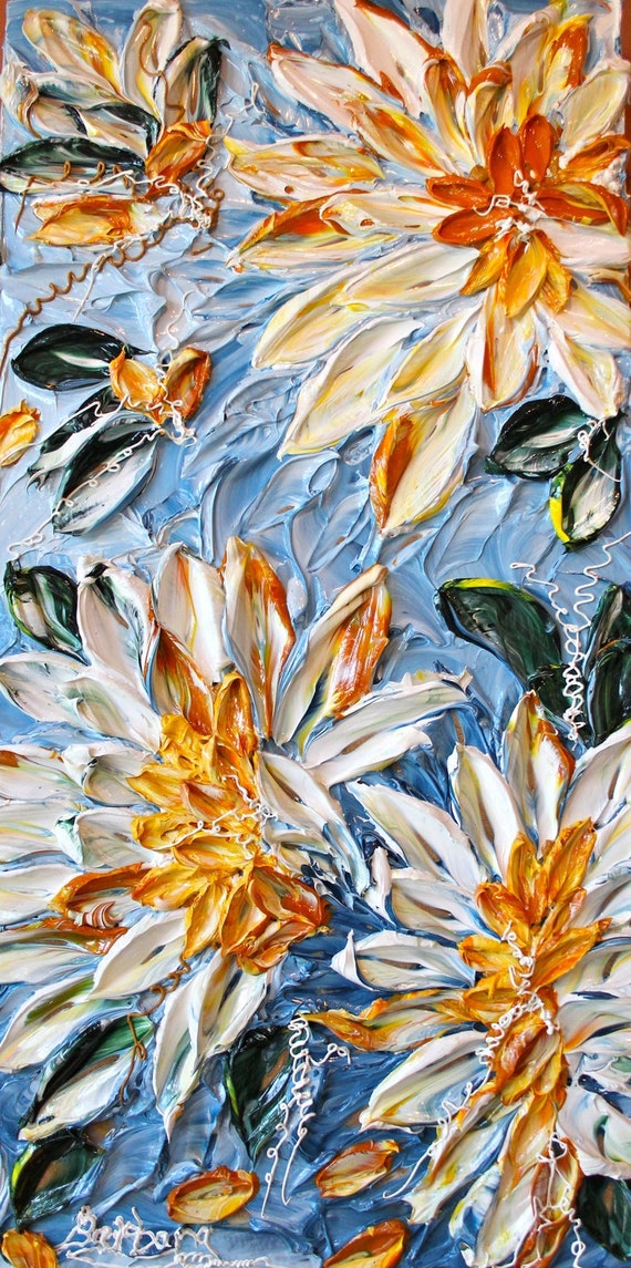 Sunshine On My Shoulders - Abstract Art, Floral Impasto Painting, 16x32, Item# 2