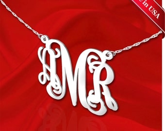 Monogram Necklace 1.25 inch Vine Sterling Silver Handcrafted Personalized Initial Necklace - Made in USA