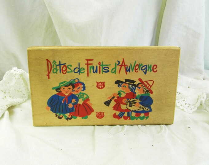 Vintage French Mid Century 1960 Wooden Box "Pates de Fruits d'Auvergne", Candied Fruit from France, Retro 60s Graphics, Home Decor Vintage French Mid Century 1960 Wooden Box "Pates de Fruits d'Auvergne", Candied Fruit from France, Retro 60s Graphics, Home Decor