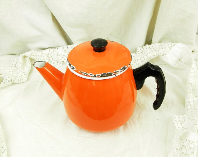Vintage French Mid Century Orange Enamelware Coffee Pot / Mid Century Modern Kitchenware / Kitchenalia /Chippy / Retro Vintage Home Interior Vintage French Mid Century Orange Enamelware Coffee Pot / Mid Century Modern Kitchenware / Kitchenalia /Chippy / Retro Vintage Home Interior