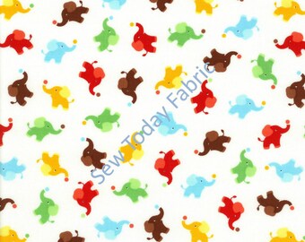 Mini Elephants- Timeless Treasures KIDZ-C1519-WHITE (sold by the 1/2 yard)