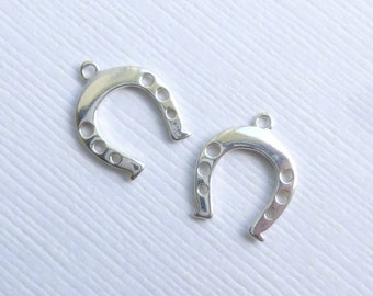 Sterling Silver Horseshoe Charms -- 2 Pieces -- 925 Sterling Good Luck Horse Shoe Pendants