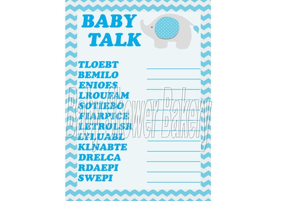 shower baby unscramble Elephant Shower Blue Baby Game, Baby Game Printable Elephant Shower