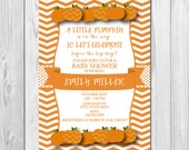 Little Pumpkin Baby Shower Invitation - Orange Chevron Stripe - DIY - Printable Il_170x135
