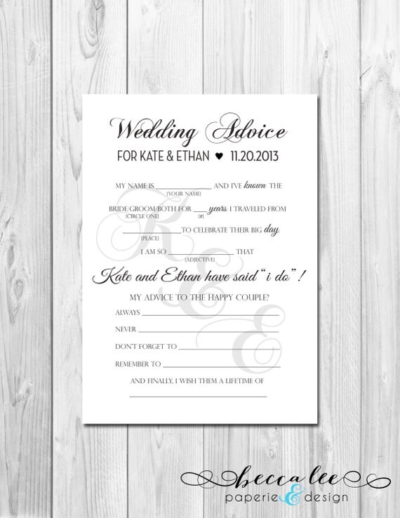 Wedding Advice Mad Lib - Classic Faded Initials - Customizable - Printable Il_570xn