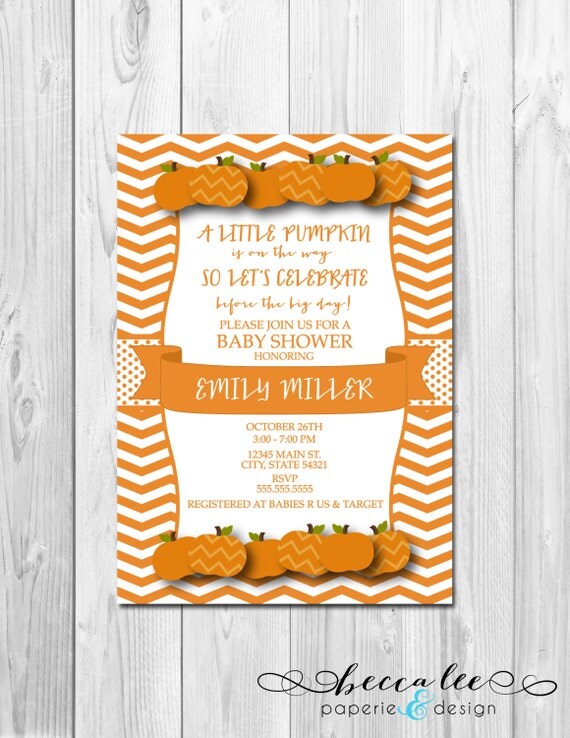 Little Pumpkin Baby Shower Invitation - Orange Chevron Stripe - DIY - Printable Il_570xn