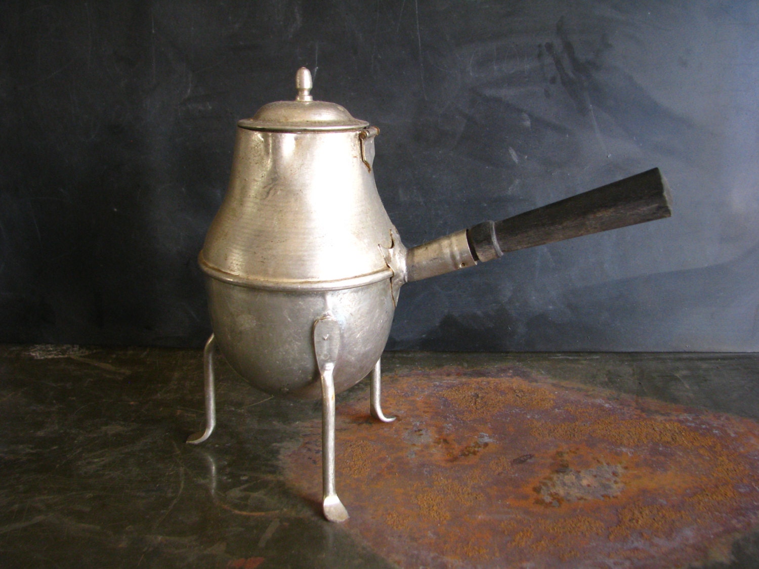 Antique French Water Boiler with Black Wooden Handle Liter Haute Juice