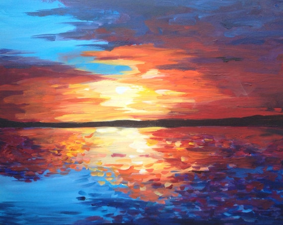 Items similar to Original oil painting of a sunset on the water -oil on ...