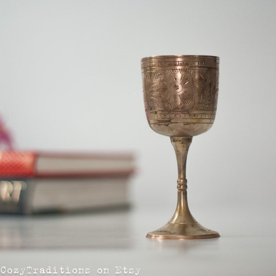 Kiddush Cup Bronze Goblet Vintage Wine Cup Chalice Judaica