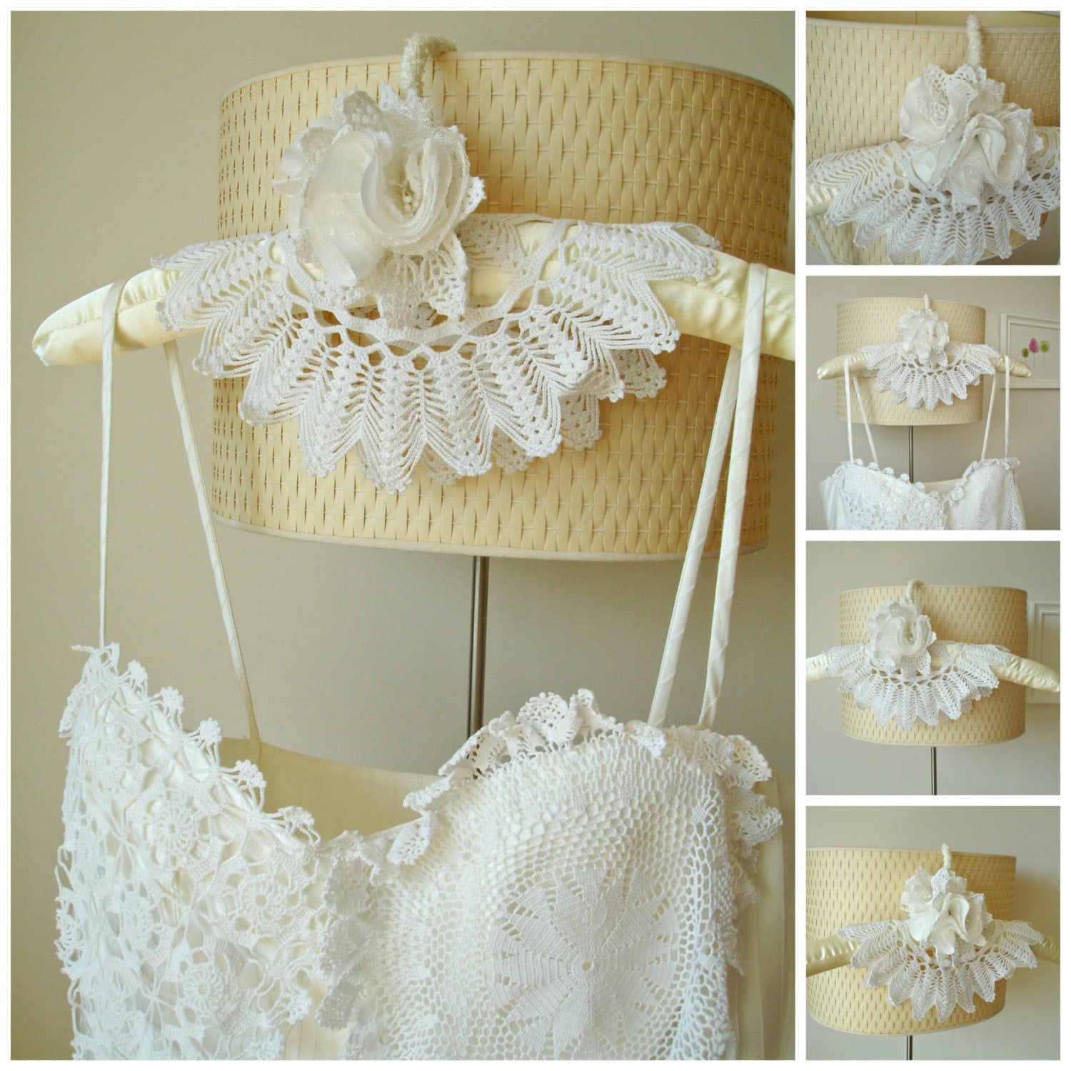 Wedding Dress Hanger With Vintage Handcrocheted Doilies Lace 4995