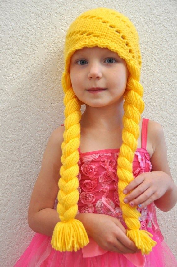 Items similar to Rapunzel hat/wig with 2 braids. Disney ...