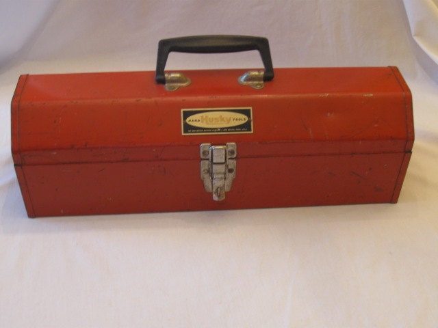 Tool Box Red Metal HUSKY Hip Roof with Tray Vintage New