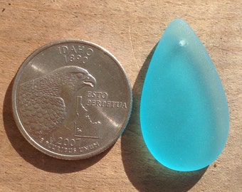 LARGE AQUA sea glass style tear drop PENDANT 30X18mm
