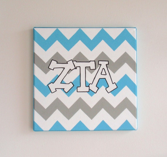 hand painted Zeta Tau Alpha letters outline with chevron