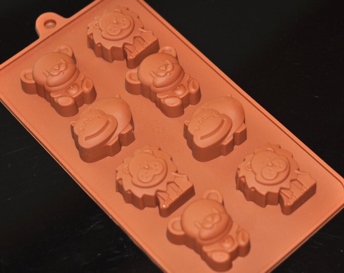 Silicone Chocolate Molds Mini Soap Ice Candy Molds - Type O - Lion Hippo Bear