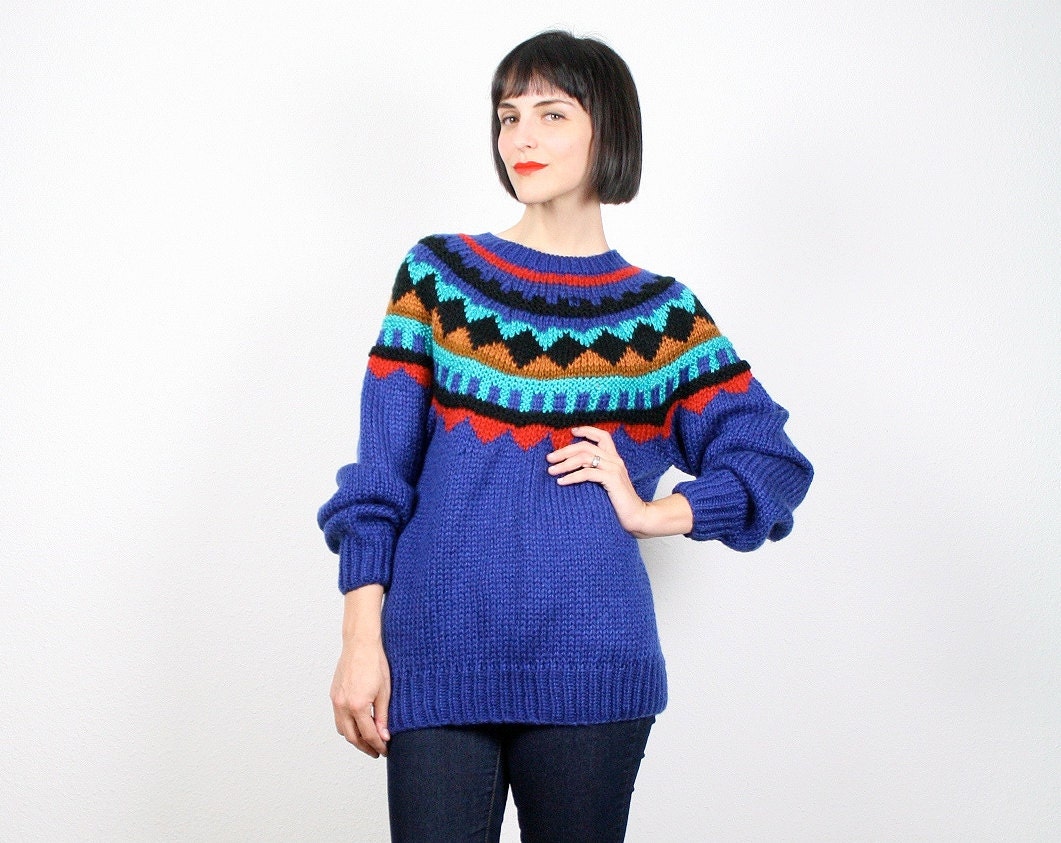 Vintage Nordic Sweater Royal Blue Cobalt Blue Jumper Cosby