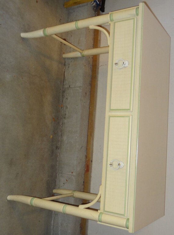 Faux Bamboo Writing Desk / Vanity with Hutch and Chair