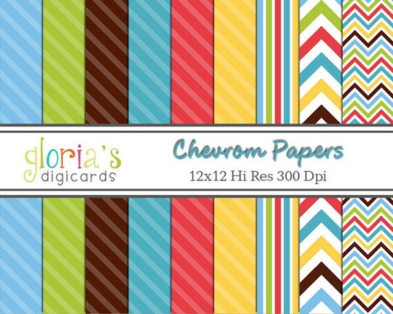 Chevron Digital Paper Pack by Gloria's Digi Cards Il_570xn