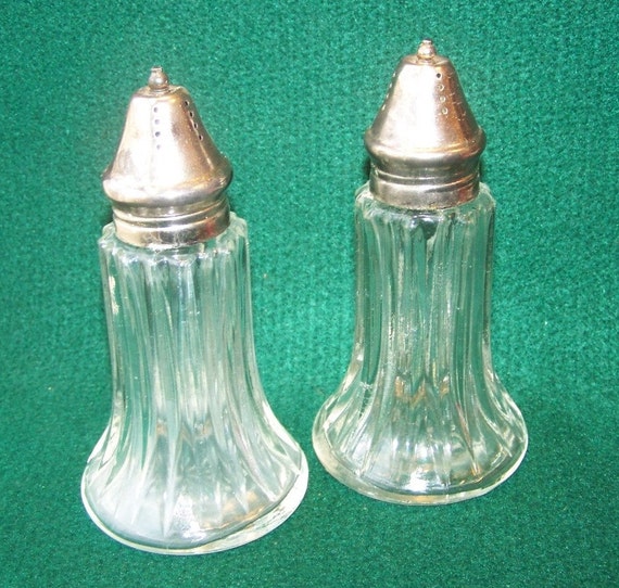 Tall Salt and Pepper Shakers Blown Glass & Silver