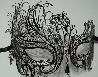 Swan Laser Cut Venetian Mask with Sparking Rhinestones Masquerade Mask 4 Colors