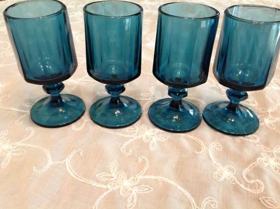 Vintage Blue Pedestal Drinking Glasses Vintage By MichellesHouse   Il 570xN.485938686 Y0vj 