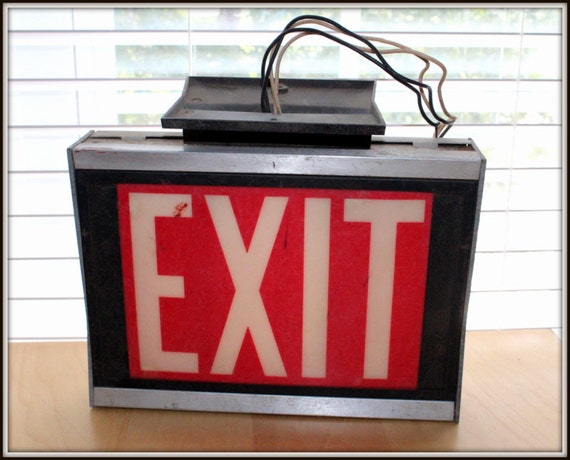 Vintage Metal Lighted Exit Sign