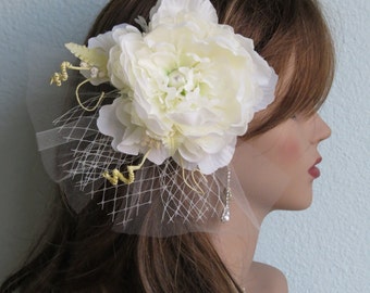 Ivory Bridal Flower Hair  Clip Wedding Hair Clip  Wedding Accessory Peony Hair Clip Bridal Accessory