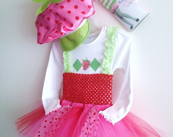 Girls Tutu Strawberry Shortcake (inspired) costume,tights &hat size 4 ,5 ,6 ,7, 8, 10