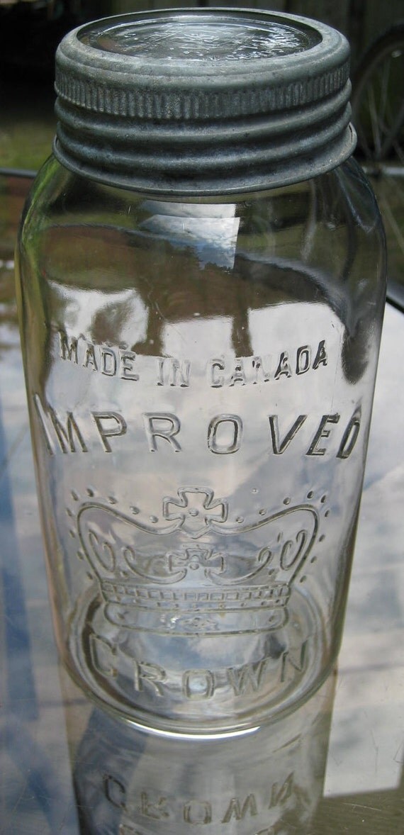Vintage CROWN Improved Mason Fruit Canning Jar Embossed RARE