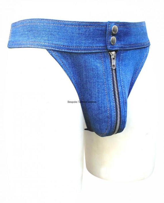 Denim Fabric Jockstrap With Front Zipper Custom Made to Order